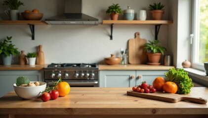 Wooden kitchen table with bare essentials displayed, table, simplicity, kitchen