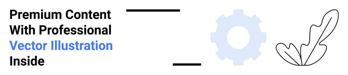 Minimal design including text, gear shape, abstract lines, and leaf drawing. Ideal for technology, creativity, innovation, blog, editorial design advertising branding flat landing page banner