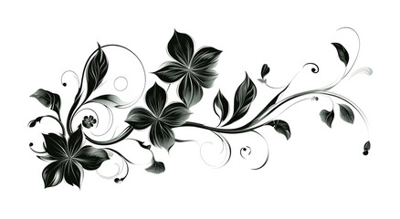 Elegant black and white floral design for decoration and artistic purposes in various contexts, cut out
