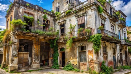A crumbling Havana building with overgrown vegetation and worn stone walls