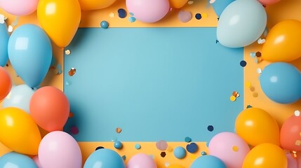 Colorful Balloons Frame Blue Background Party Celebration