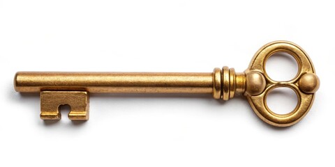 Golden Skeleton Key Isolated on White Background, decorative, item, decorative,item,golden,keyhole,hardware,metal,element