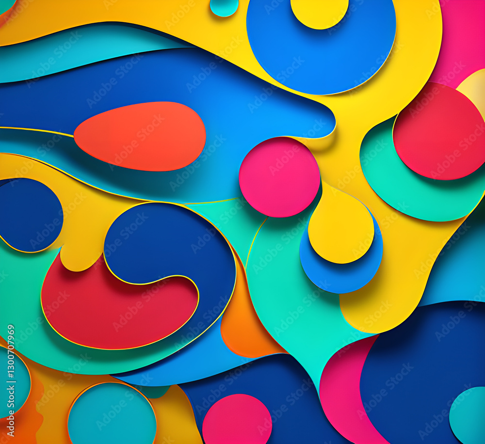 Fototapete This colorful illustration features vibrant abstract layers that flow and swirl gracefully across a serene blue background, creating a dynamic and engaging visual element.generative ai