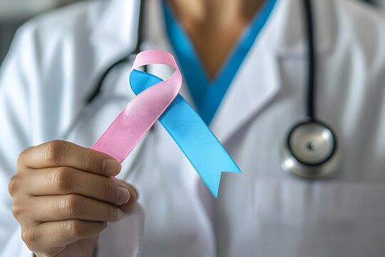 Doctor Holding Awareness Ribbon for Medical Advocacy and Health Support Initiatives