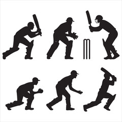 Obraz premium set vector various style cricket player silhouettes
