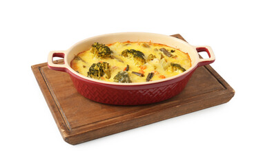 Delicious baked vegetable casserole isolated on white