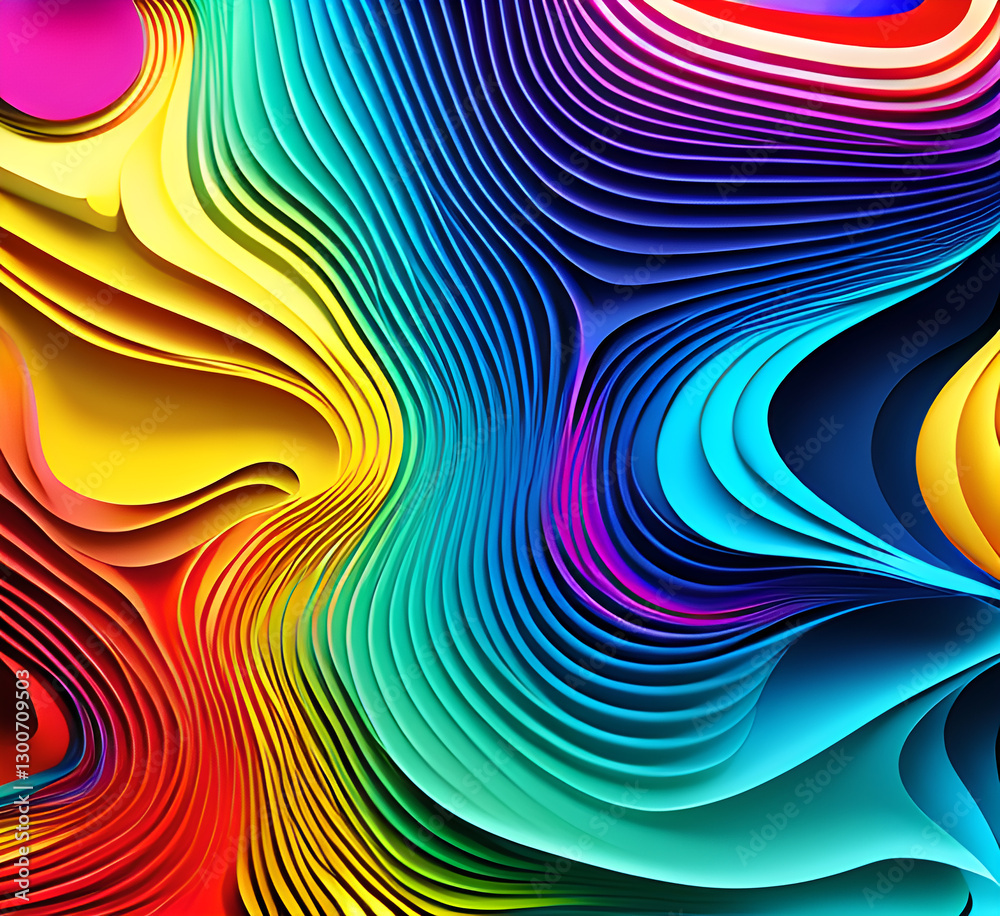 Fototapete This colorful illustration features vibrant abstract layers that flow and swirl gracefully across a serene blue background, creating a dynamic and engaging visual element.generative ai