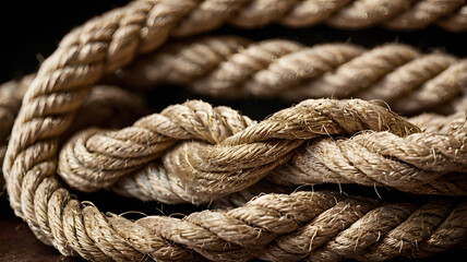 Coiled Rope Texture: Intricately coiled rope, its rough texture, natural fibers, and warm, earthy tones, presenting a symbol of strength, connection, and maritime heritage.