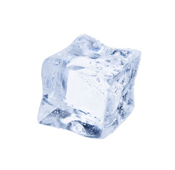 One crystal clear ice cube isolated on white