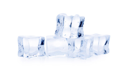 Many crystal clear ice cubes isolated on white