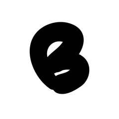 Bold letter B of latin english language. Black font symbol in hand drawn doodle style. Vector illustration isolated on white background. For presentation, logo, branding, font, education.