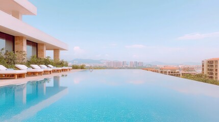 Obraz premium Stunning Rooftop Infinity Pool with City Skyline View