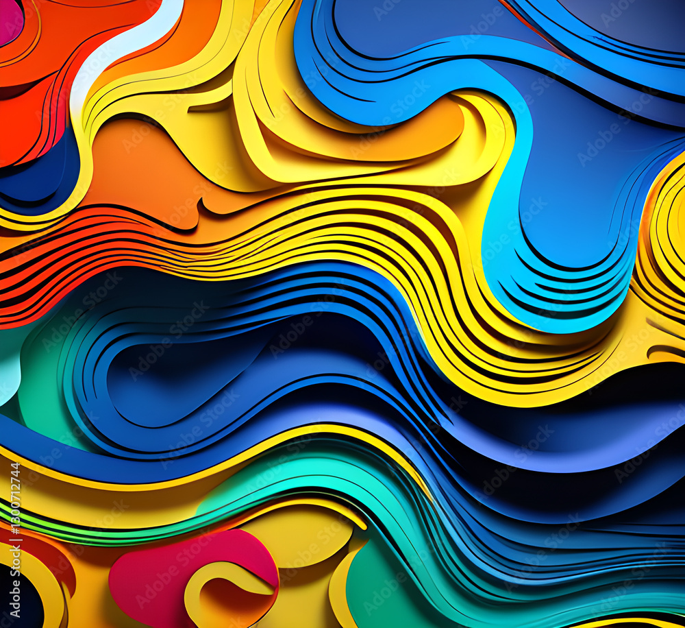 Poster this colorful illustration features vibrant abstract layers that flow and swirl gracefully across a 