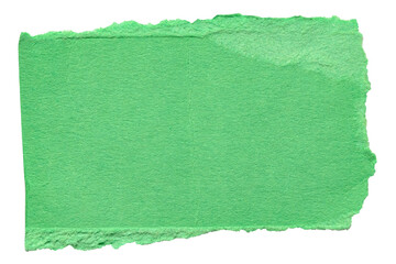 Isolated cut out torn piece of blank green paper note cardboard with rough texture and copy space...