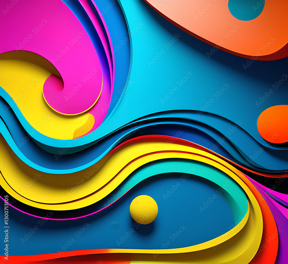 Poster this colorful illustration features vibrant abstract layers that flow and swirl gracefully across a 
