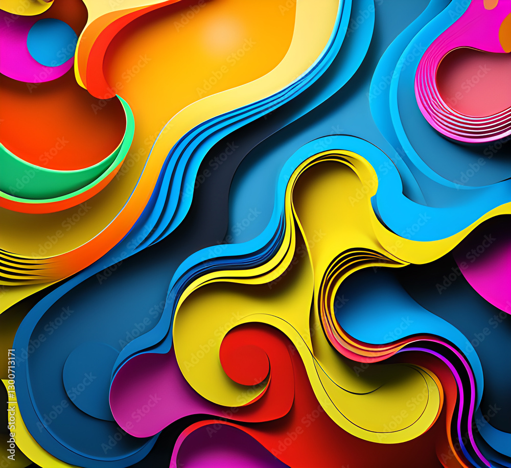 Poster this colorful illustration features vibrant abstract layers that flow and swirl gracefully across a 
