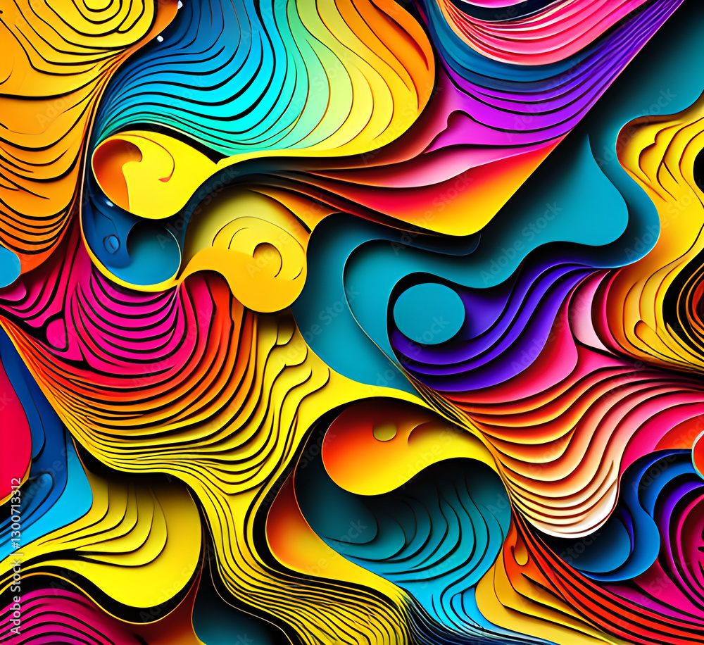 Poster this colorful illustration features vibrant abstract layers that flow and swirl gracefully across a 
