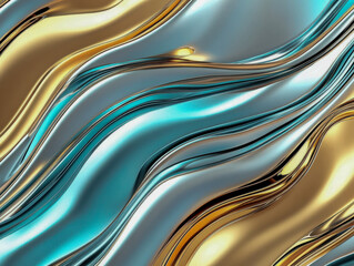 Obraz premium Luxurious metallic turquoise and gold waves flowing seamlessly