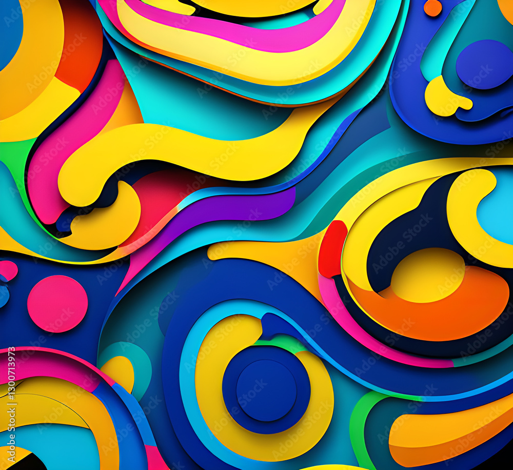 Poster this colorful illustration features vibrant abstract layers that flow and swirl gracefully across a 