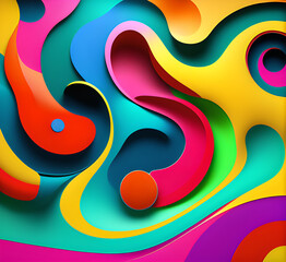 Obraz premium This colorful illustration features vibrant abstract layers that flow and swirl gracefully across a serene blue background, creating a dynamic and engaging visual element.generative ai