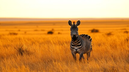 Obraz premium Zebra in golden savanna at sunset