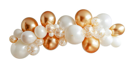 Balloon decoration design for festive celebration featuring gold and white colors, ideal for birthday parties and special events, cut out