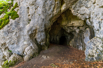 Cave at scenic mountain tour around the Stiegelesfelsen rock in the idyllic Danube valley