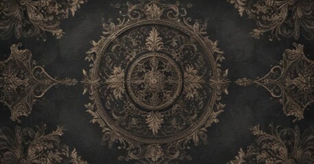Muted gothic damask featuring mystical symbols and ornate details, symbols, architectural