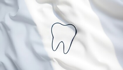 A minimalistic rendering of a tooth outlined on soft fabric, illustrating the importance of dental health and sparking interest in dental education and campaigns.
