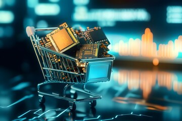 Semiconductor Shopping Cart Symbolizing the Technology and Financial Pulse of the Global