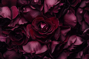 Dark Romantic Background with Burgundy Roses – Gloomy and Aesthetic Floral Close-Up