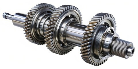 Shaft with gears from the gearbox isolated Rendering , equipment, technical,  equipment, technical, shaft