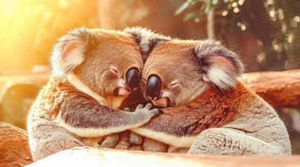 Obraz premium Adorable Koala Couple Embracing Wildlife Nature Love Affection Australia
