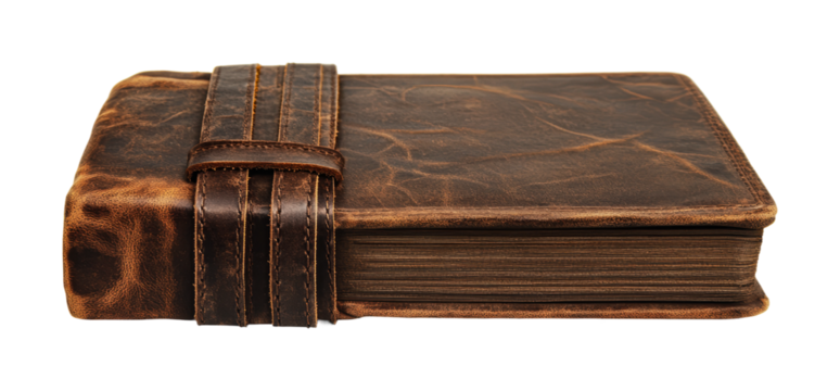 Leather bound journal with a vintage appearance perfect for personal reflections and creative writing, cut out