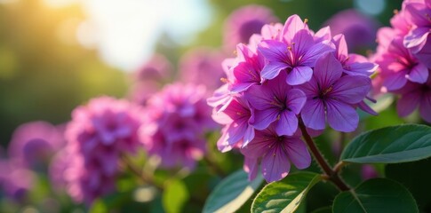 Obraz premium Dense cluster of rich purple flowers, sunny day, blossoms, bloom, bright