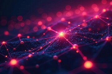 Intricate glowing network nodes, vibrant hues, light, digital art, colors
