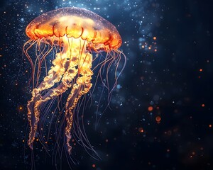 Radiant Jellyfish Drifting in the Depths of the Mysterious Ocean