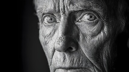 Fototapeta premium Dramatic Black and White Portrait of a Weathered Experienced Face Reflecting Wisdom and Character