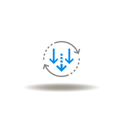 Vector illustration of round arrows processing with arrows down. Symbol of reduction. Icon of decrease, decline.