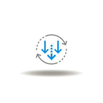 Vector illustration of round arrows processing with arrows down. Symbol of reduction. Icon of decrease, decline.