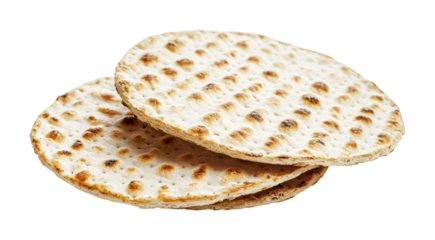 Traditional matzo bread for Passover celebration served on a white background for festive gathering at home or community center, cut out