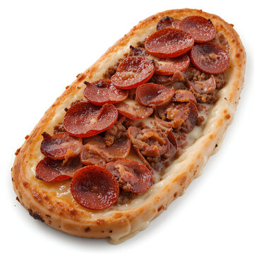 Savory Turkish pide with sucuk sausage, minced meat, and melted cheese on crispy golden crust