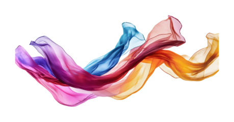 Colorful flowing fabric waves create an elegant design suitable for various artistic applications and decorative projects, cut out