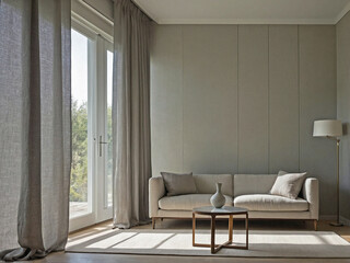 Gray Color Linen Curtains Framing a Large Window