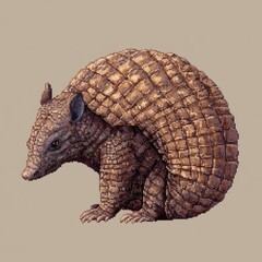 Pixelated Armadillo Sitting on Beige Background