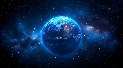 Earth Glowing Blue In The Vastness Of Space