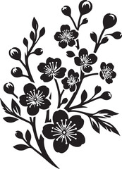 "Cherry Blossom Branch Silhouette &ndash; Black and White Floral Vector Illustration"