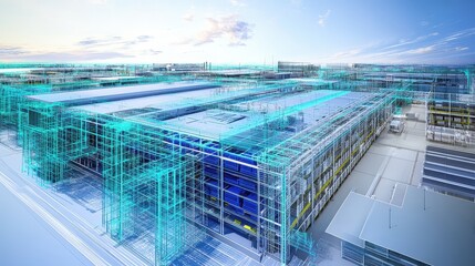 Modern Industrial Architecture in Digital Design Blueprint