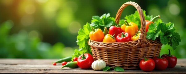 Wicker basket overflowing with vibrant garden vegetables , orange, farm