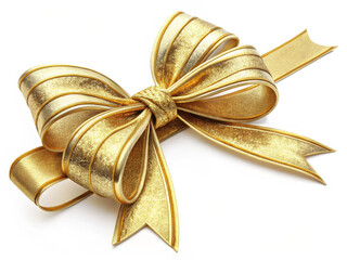 shiny gold ribbon bow with elegant loops and tails, perfect for gift wrapping and celebrations. This decorative element adds touch of luxury and festivity to any occasion